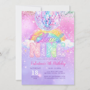 Convites Bola de Discoteca Brilhante Nuvem Nove Aniversário