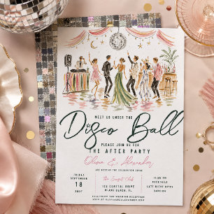 Convites Bola de Discoteca de Aquarela Casamento Depois da