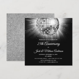 Convites Bola de Discoteca de Prata para Festa de 25º Anive