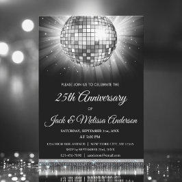 Convites Bola de discoteca de prata para festa de aniversár