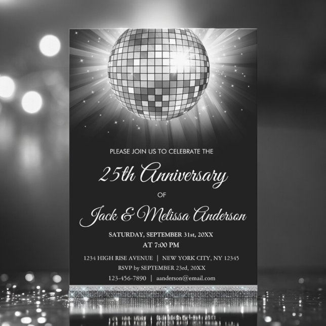 Convites Bola de discoteca de prata para festa de aniversár (Criador carregado)