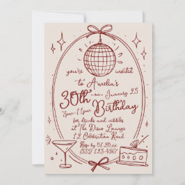 Convites Bola de Discoteca Desenhada à Mão para Aniversário