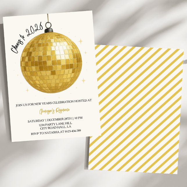 Convites Bola de Discoteca do Champanhe Ano Novo 2026 (Criador carregado)