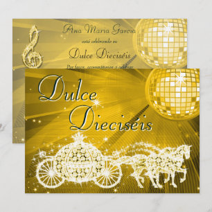 Convites Bola de Discoteca Dourada, Carruagem da Princesa &