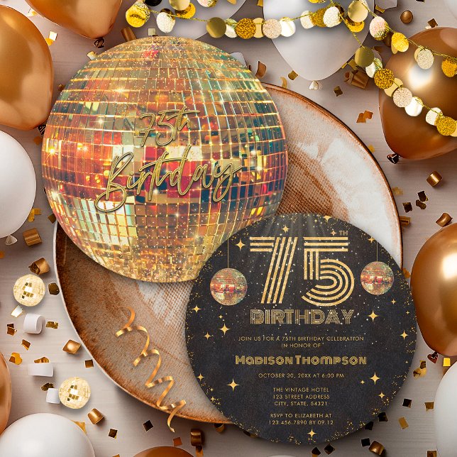 Convites Bola de Discoteca Dourada de Ouro Preto Aniversári (Criador carregado)