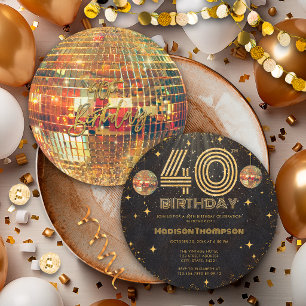 Convites Bola de Discoteca Dourada de Ouro Preto Aniversári