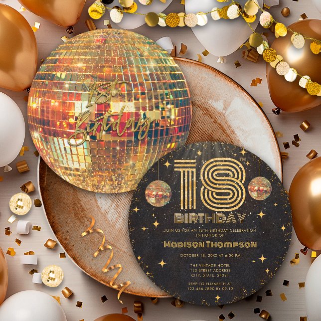 Convites Bola de Discoteca Dourada de Ouro Preto Aniversári (Criador carregado)