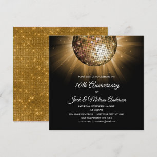 Convites Bola de Discoteca Dourada para Festa de 10º Aniver