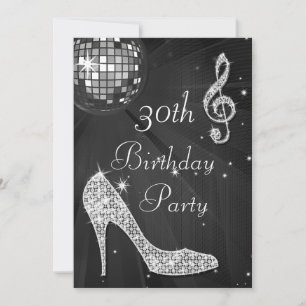 Convites Bola de Discoteca e Saltos Preto & Prata Aniversár