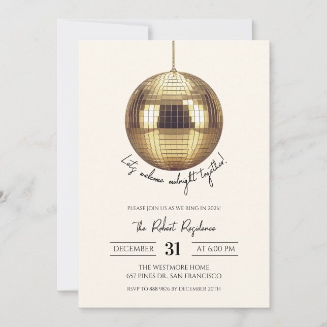 Convites Bola de discoteca Festa de Ano Novo  (Frente)