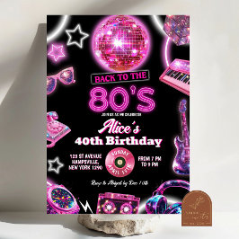 Convites Bola de Discoteca Neon Aniversário de Volta aos An