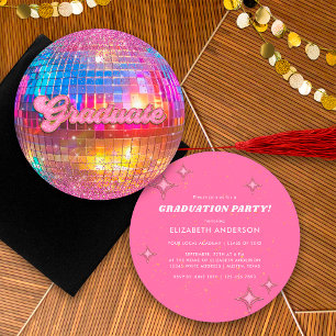 Convites Bola de Discoteca Retro Brilho Rosa Quente Festa d