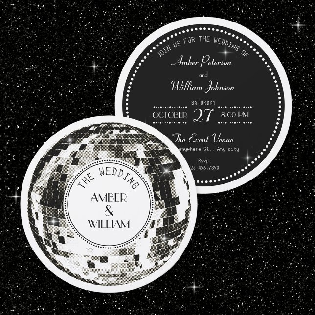 Convites Bola de discoteca retrô Casamento (Criador carregado)