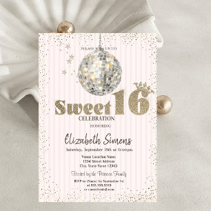 Convites Bola de Discoteca Retro Listrada Sweet 16