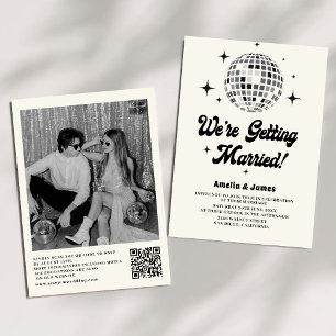 Convites Bola de Discoteca Retro Preto e Branco Código QR C