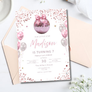 Convites Bola de Discoteca Rosa Aniversário Meninas Arco Br