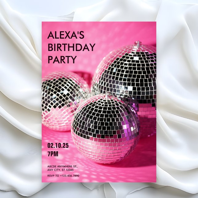Convites Bola de discoteca rosa Festa de Aniversário (Criador carregado)