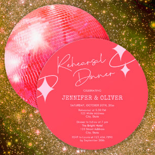 Convites Bola de Discoteca Rosa Laranja Jantar de Ensaios d