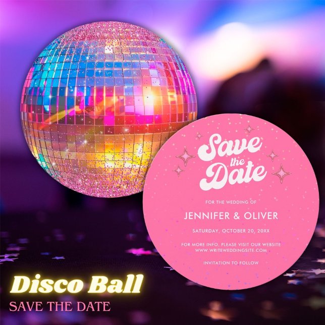 Convites Bola de Discoteca Rosa Quente Groovy para Casament (Criador carregado)