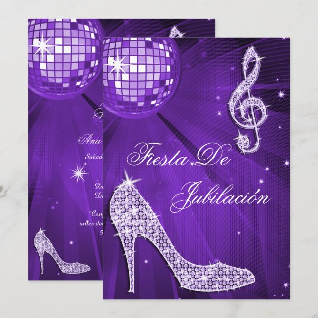 Convites Bola de discoteca, saltos brilhantes Aposentadoria (Frente/Verso)