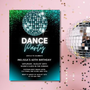 Convites Bola de Discoteca Turquesa Brilho Festa de Anivers