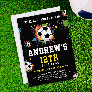 Convites Bola de Futebol Colorida Amarela da Moda Festa Inf