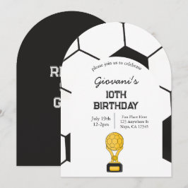 Convites Bola de Futebol Preto e Branco Padrão Geométrico