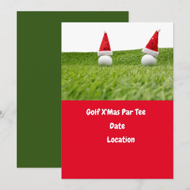 Convites Bola de golfe e Santa Hat para o Golfe de Natal (Frente/Verso)