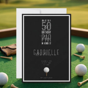Convites Bola de Golfe Elegante Preto e Branco 50 Aniversár