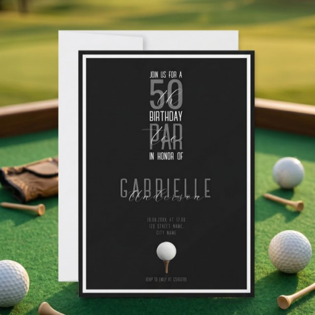 Convites Bola de Golfe Elegante Preto e Branco 50 Aniversár (Criador carregado)