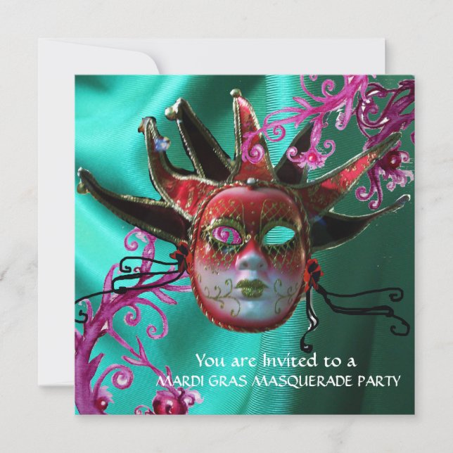 Convites Bola de Mascarada de MÁSCARA NEGRA DE FUCHSIA VERM (Frente)