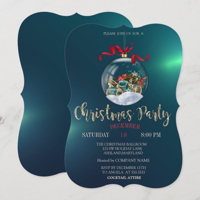 Convites Bola de Natal, Carro Retrô, Empresa Verde de Natal (Frente/Verso)