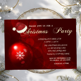 Convites Bola de Natal Vermelha, Santa Chapéu, Natal da Com