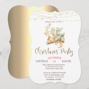Convites Bola de Natal,Vidro de Vinho,Luzes Douradas de Nat