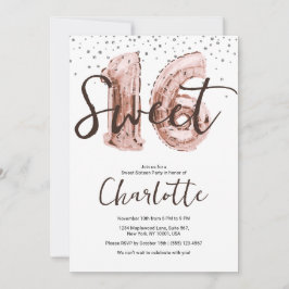 Convites Bola de Ouro Rosa Brilho Prateado Festa Sweet 16