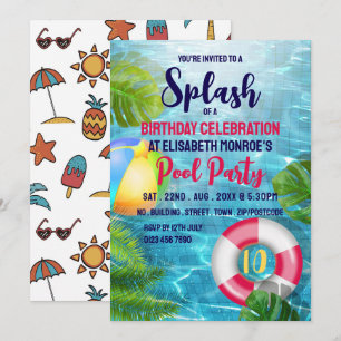 Convites Bola de praia da Piscina tropical, Festa de Piscin
