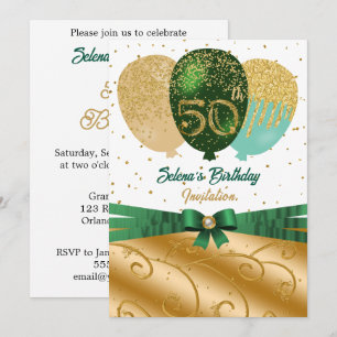 Convites Bola de Seda Verde e Dourada para Aniversário de 5