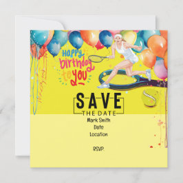 Convites Bola de tênis com raquete no aniversário amarelo