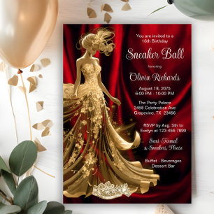 Convites Bola de Tênis Elegante Dourado Vermelho