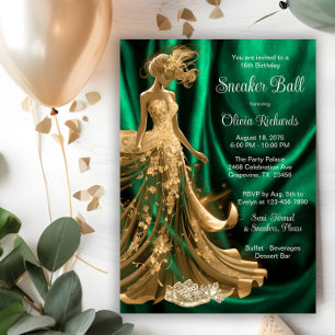 Convites Bola de Tênis Verde Esmeralda Dourado Elegante