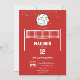 Convites Bola de Voleibol e Festa de aniversário Vermelha d