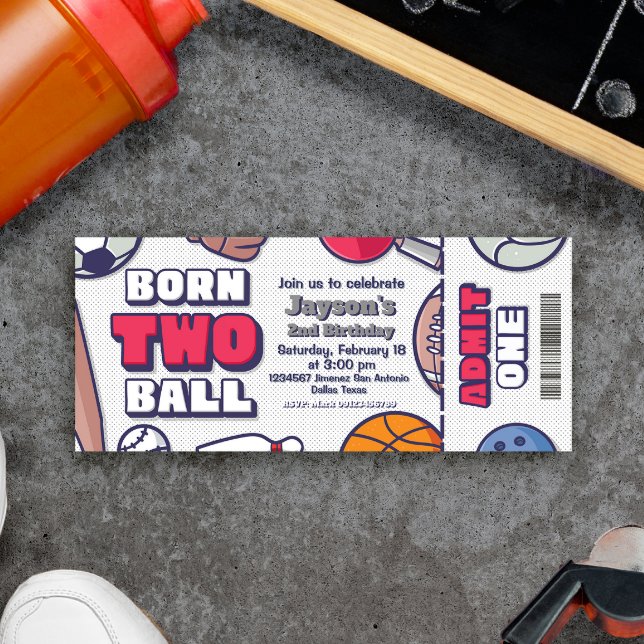 Convites Bola do nascer 2 - Bilhete do segundo aniversário (Born Two Ball - 2nd Birthday Boy Ticket Invitation)