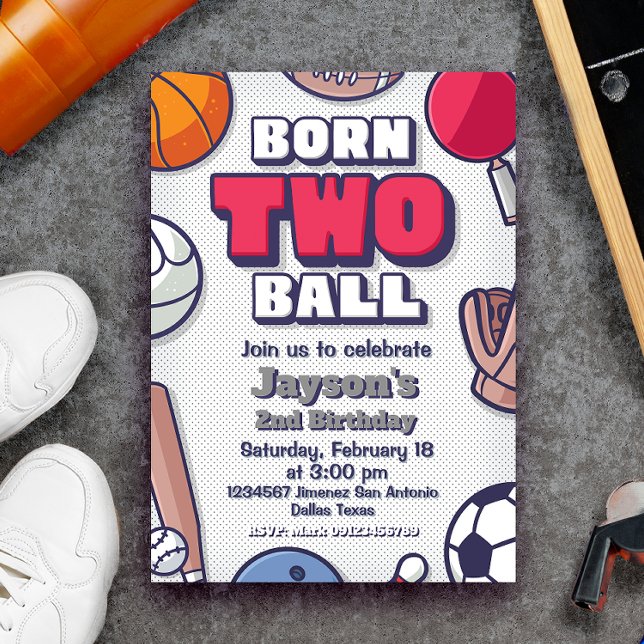 Convites Bola do nascer dois - segundo aniversário (Born Two Ball - 2nd Birthday Boy Invitation)