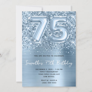 Convites Bola Glam Brillante Azul Aniversário de 75 anos