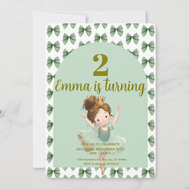 Convites Bola Pequena Princesa Verde Menta  (Frente)