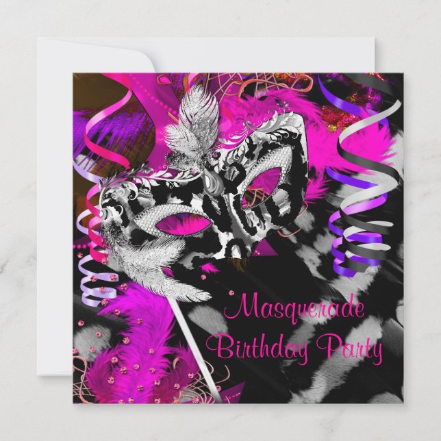 Convites Bola preta de prata preta do Mascarada de aniversá (Frente)