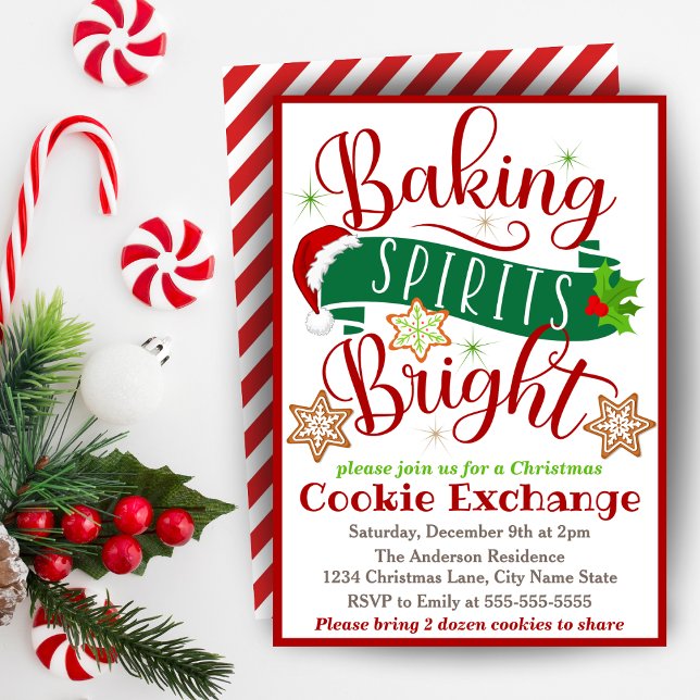 Convites Bolachas de Natal Brilhantes (Baking Spirits Bright Christmas Cookie Exchange Invitation.)