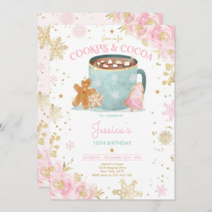 Convites Bolachas de Natal Rosa E Dourado e Aniversário de