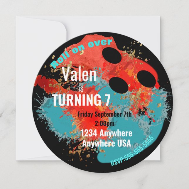 Convites BOLAS DE BOLICHE, boliche, festa de aniversário de (Frente)