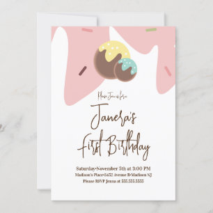 Convites Bolas de Cake Pop de Frosting Fofas para Primeiro 